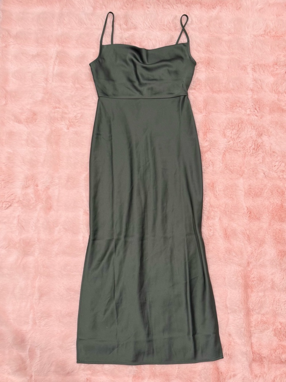 BHLDN Anthropologie Cali Satin Cowl Charmeuse Forest Green Dress - Picture 3 of 6